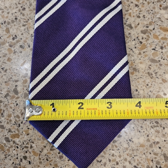 Ralph Lauren Purple Label Silk Tie Purple White Strip Hand Sewn In Italy 57" - Picture 7 of 7